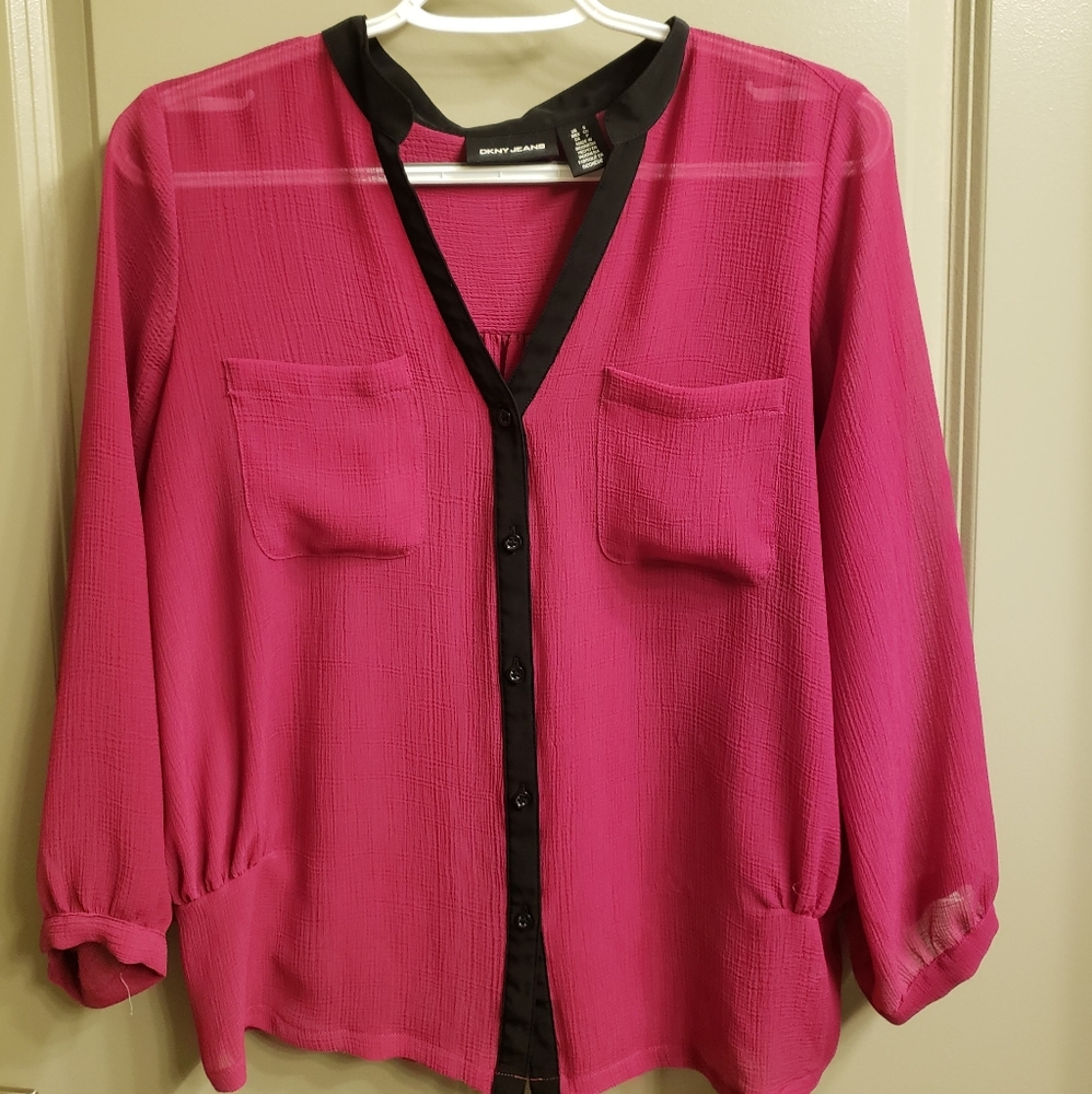 DKNY fuchsia pink long sleeve blouse
